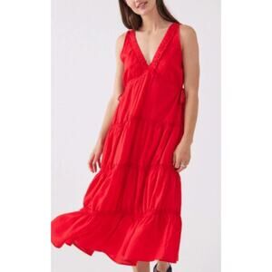 Urban Renewal Womens Cherry Red‎ Eco Linen Tiered Sheath Maxi Dress Size XS